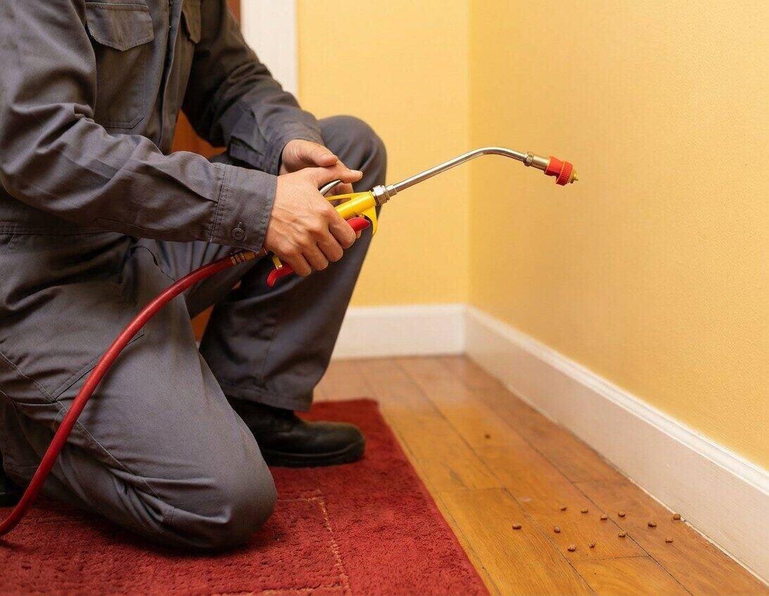 Aplicación de tratamiento de control de otras plagas en un área interior.